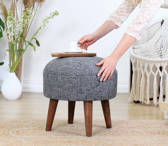 Atelier Del Sofa Puf de Terciopelo Gris